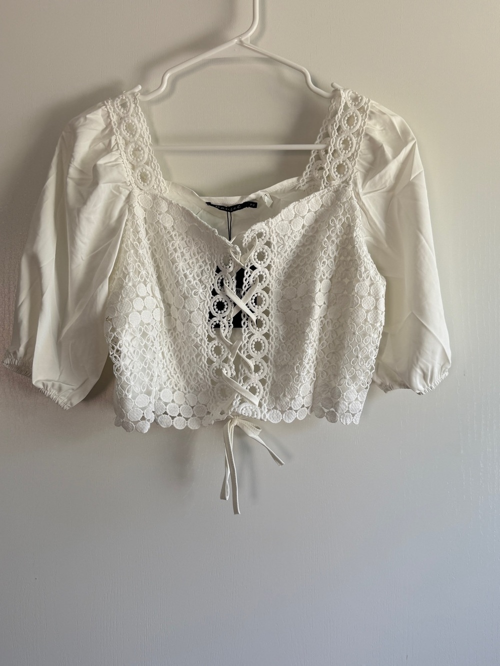 White Lace-Up Crochet Crop Top - Milkmaid Piratecore Boho Cottagecore
